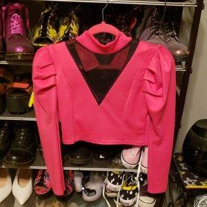 Crazy 80s hot pink long sleeve crop top asos